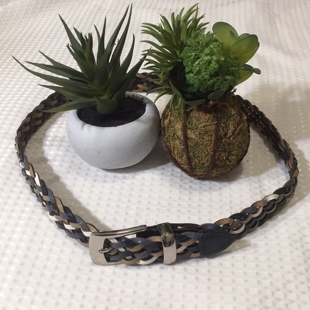 𝅺BLUE, Beige And Cream Braided Leather Belt